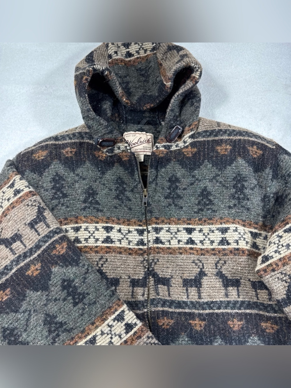 VTG Woolrich Womens Wool Blanket Southwest Animal Aztec Hooded Coat USA - Size M - Picture 3 of 10